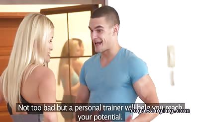 Sexy blondes gets cock from fitness coach