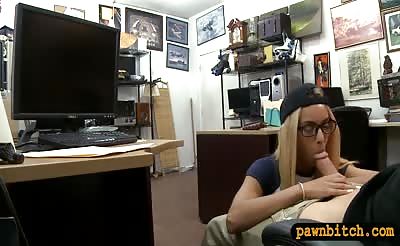 Cutie with glasses nailed by pawn dude at the pawnshop