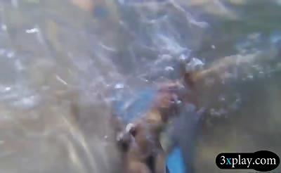Two bikini girls sucking and fucking hard by the pool