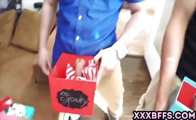 Teen chicks getting a surprise. Dicks in the xmas box