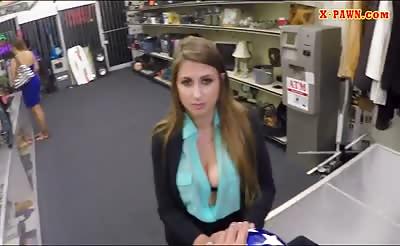 Big tits lady sells helmet and smashed hard at the pawnshop