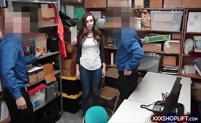 Cute teen brunette shoplifter got caught and got fucked