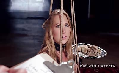 Slave deep throats huge cock in training