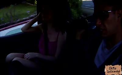 Slutty babe Jessica Rex stripteases in stranger car