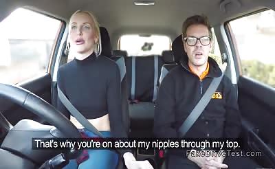 Horny blonde gets creampie in car