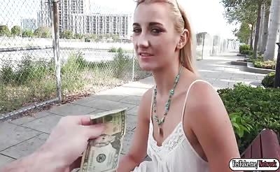 Blonde chick Jade Amber getting fucked in public for cash