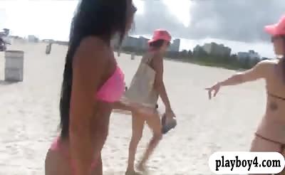 College teen babes show off ass by the beach and fucked