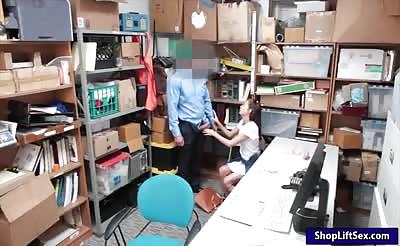 Pretty teen theft gives a blowjob and screwed by LP officer