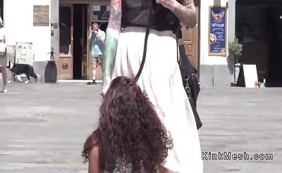 Public petite slave disgraced in downtown