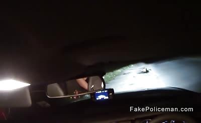 Amateur sucks cops dick in his car at night