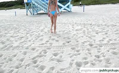 Pretty blonde babe Molly Mae fucks a stranger in the beach