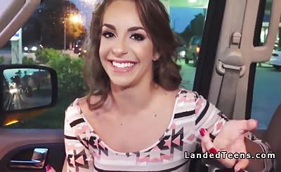 Small tits teen hitchhiker bangs huge dick