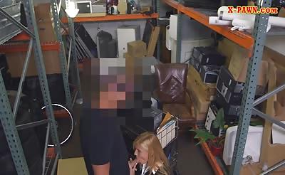 Hot blonde milf gets pounded in pawnshop's storage room