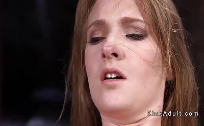 Bound blonde finger and toy fucked