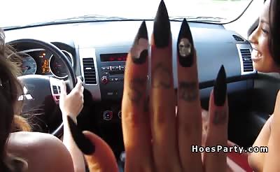 Lesbians driving to group sex party