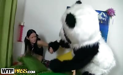 Passionate sex with a toy panda